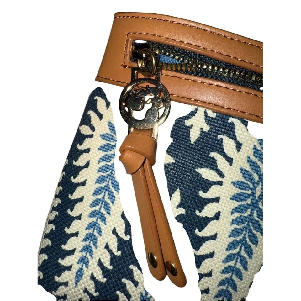 SPARTINA 449 DAUFUSKIE ISLAND CUERO TOSTADO/AZUL LINO cuero CROSSBODY monedero Foto 3 de 4