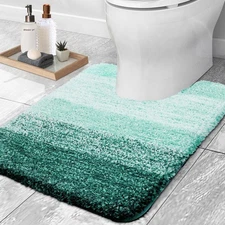 U-Shaped Microfiber Toilet Rug 24x20, Soft Non-Slip Bath Mat, Blackish Green