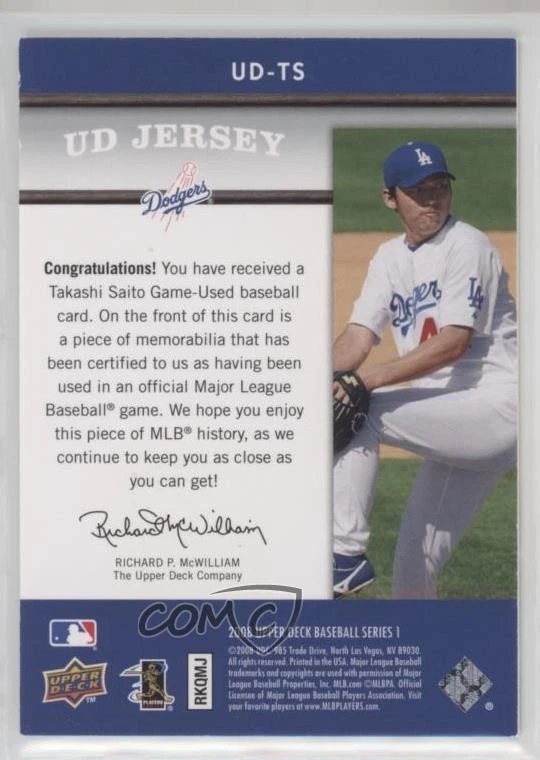 2008 Upper Deck UD Game Jersey Series 1 Takashi Saito #UD-TS - Image 2 of 2