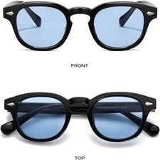 Sunglasses Black Frame Blue Lens Metal Rivets Light Weight Comfortable Outdoor