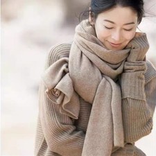 Womens Wool Knit Scarf Neck Warmer Cashmere Feel Solid Color Winter Cozy Wrap