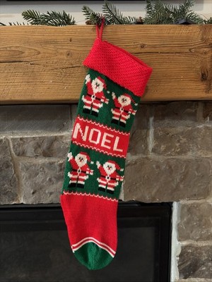 VTG Santa Christmas Stocking - Sweater Knit - NOEL