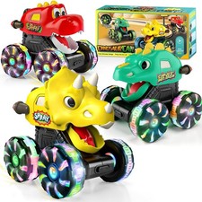 Dinosaur Monster Trucks Toy Cars 3-Pack for Toddlers 1-4, Light-Up  Moving Mout