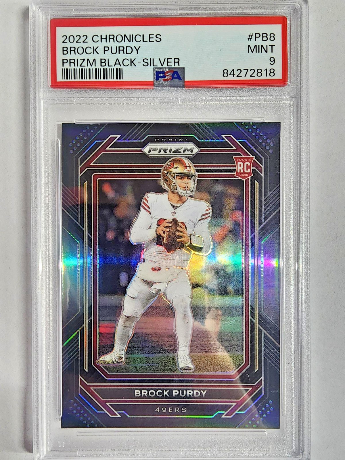 2022 Chronicles Brock Purdy (RC) Prizm Black SILVER #PB-8 Rookie PSA 9 view 1