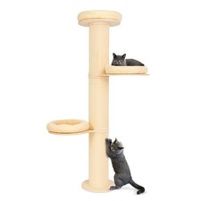 Kratzbaum wandmontiert 185 cm hoch, XXL Katzenbaum Premium Sisal Säulen Beige