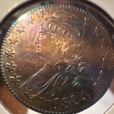 1824 Capped Bust Half Dollar 50C Silver Coin Philadelphia Mint Toner