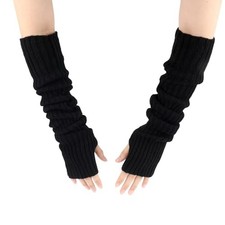Black Arm Warmers for Women Girls, Knit Fingerless Gloves Winter Fingerless