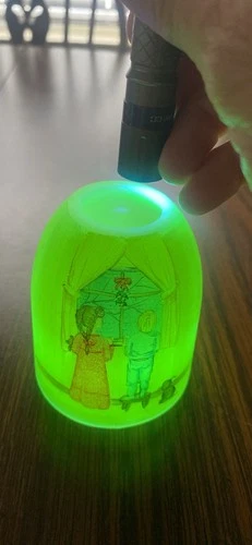 Fenton Uranium Custard Glass Fairy Lamp Hand Painted Top Only “Anticipation”