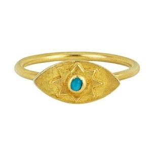 Authentic JOHNNY WAS Evil Eye turquoise bohemian boho gold plated ring Size 7