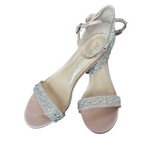 Betsey Johnson Mari Champagne Jeweled Formal Ankle Strap Sandal Block Heel 9M