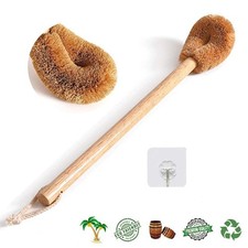 1 Pack Natural Coconut Fibre Toilet Bowl Brush with Wooden Handle for Bathroom