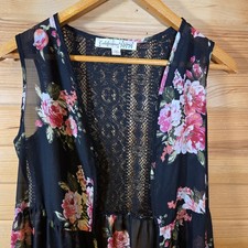 Black Sheer Kimono Duster Small Crochet Floral Festival Witchy Whimsigoth Boho