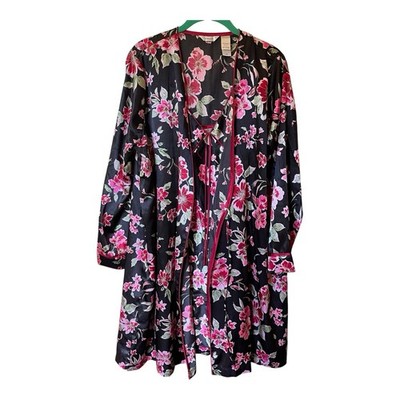 Adonna Floral Night Gown & Robe Women s M Black Pink Loungewear *no belt
