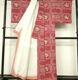Berry Rose LONG Vintage Shibori Dyed Japanese Silk Kimono Robe Dress 5933