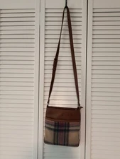 Joules Crossbody Bag Uxhall Tweed Wool Blend Multi Plaid Faux Leather Purse