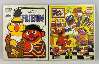 Vintage Bert & Ernie 1976 Playskool Sesame Street Cardboard 2/13 Puzzle Complete