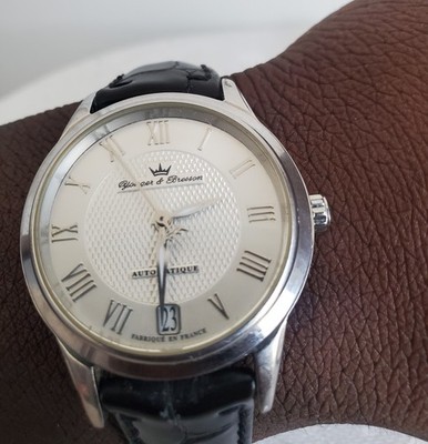Yonger Bresson La Bossière Automatik Uhr Silber Lederarmband