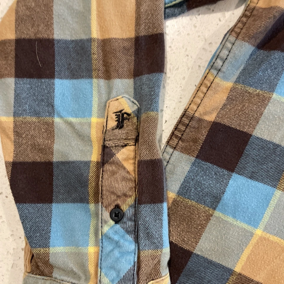 Vtg Fox Racing Flannel Button Up Shirt Men's XL Plaid Long Sleeve Blue Brown - Image 4 of 4