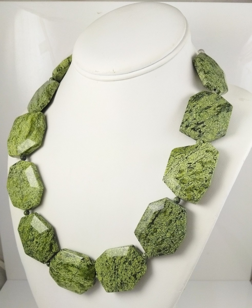 Jay King DRT Sterling Silver Faceted Flat Olive Green Serpentine Necklace