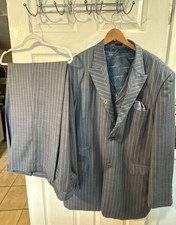 Stacy Adams Men's Grey Pinstripe 3-Piece Suit with Contrast Lapel