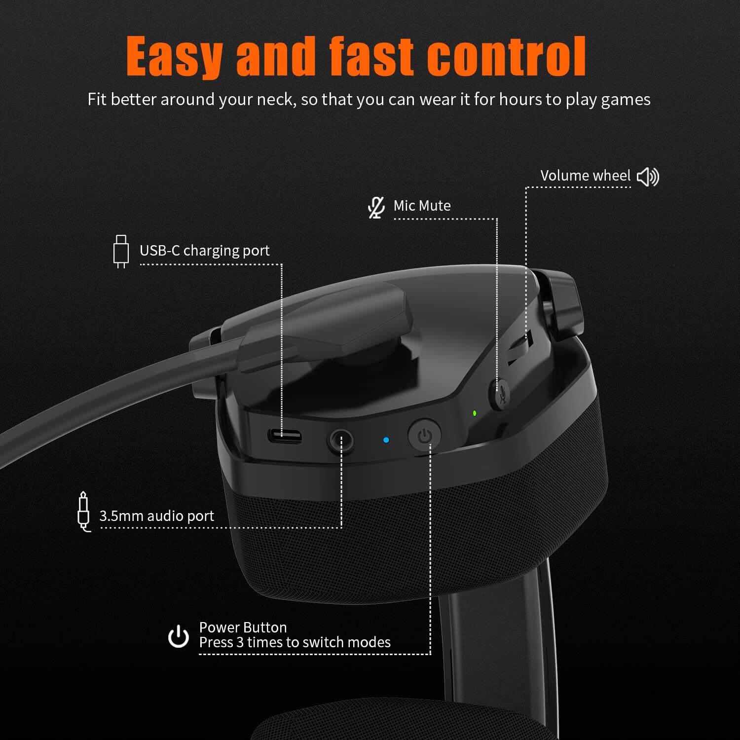 	NUBWO G06 Dual Wireless Gaming Headset with Microphone Orange Wireless+Bluet...