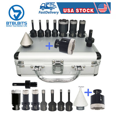 Diamond Core Drilling Bits Set Tile Hole Saw Kit For Ceramic Porcelain Marble &