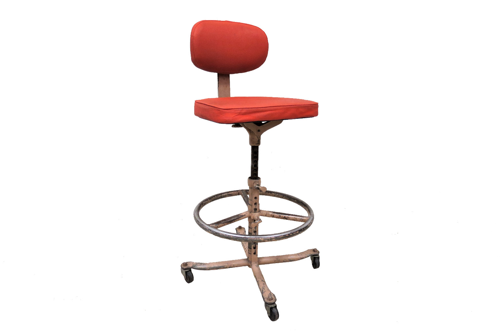 Vintage Mid Century Cramer Adjustable Rolling Industrial Drafting Stool Chair