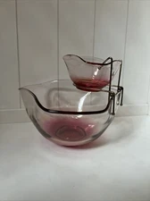 Vintage Anchor Hocking Pink Chip And Dip Cranberry Flash Glass Bowl Set
