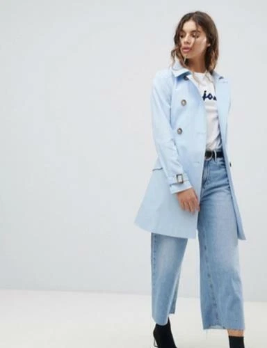 ASOS Women s Miss Selfridge Exclusive Belted Mac Sky Blue Coat Jacket Sz US 2