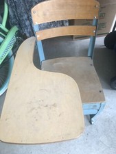 Vtg Antique Kids Blue Metal Chair with Desk School House Table Retro Gand Rapids
