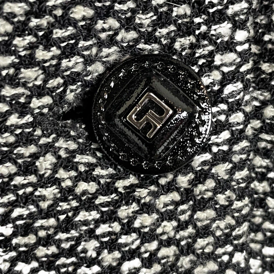 St. John Collection 黑色白色粗花呢西装外套皮革领 2 码 — 第 4/4 张图片