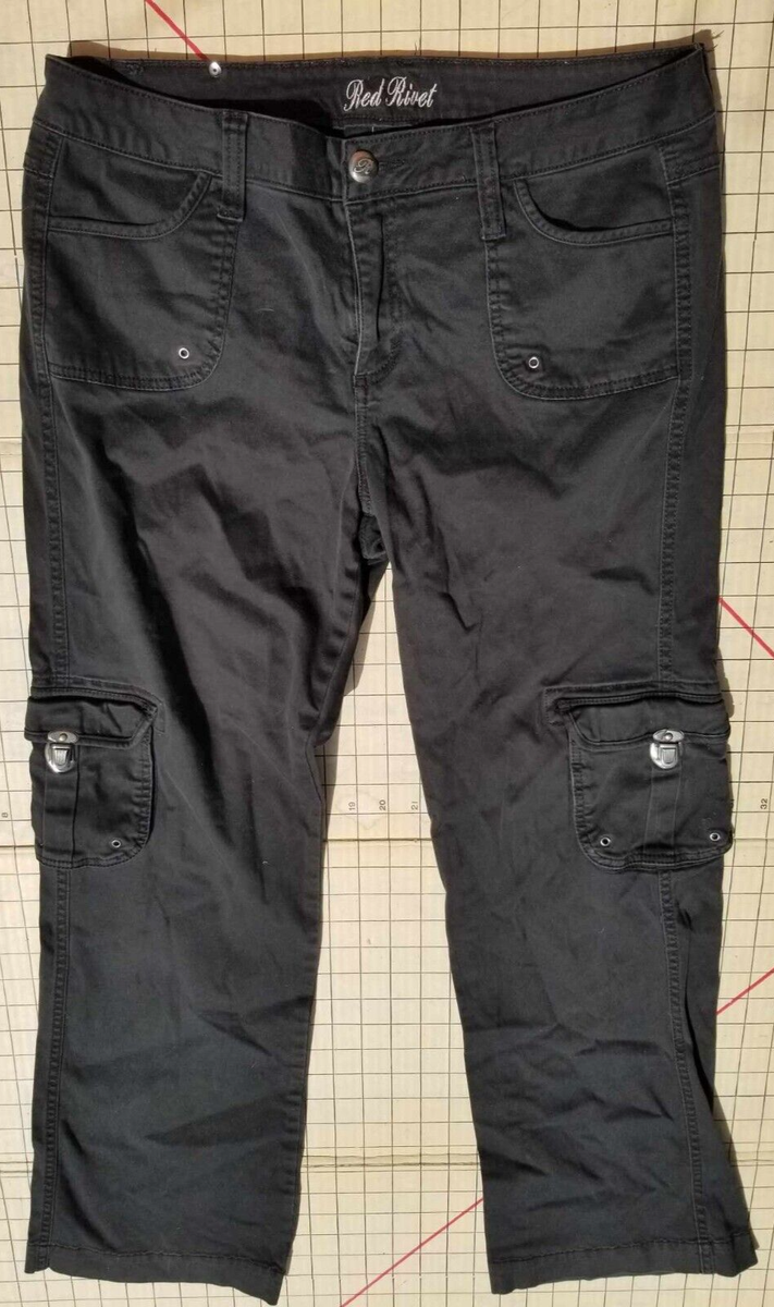 VINTAGE RED RIVET JEANS Black Size 16 Cargo Pockets 1990's Emo