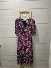 Farm Rio Flowers Garden Maxi V-neck Fit & Flare Dress SIZE XS Multicolored