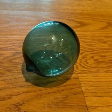 Teal Aqua Blue Blown Glass Art Fishing Net Float Gazing Ball Nautical Decor 4"