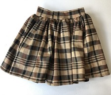 Girls Size 7/8 Pleated Khaki Plaid Skirt W/Pockets Holiday Woven Fabric Stretch