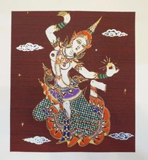 Red Thai Art Silk Mani Mekhala with Marble Printing Poster Home Handmade Decor