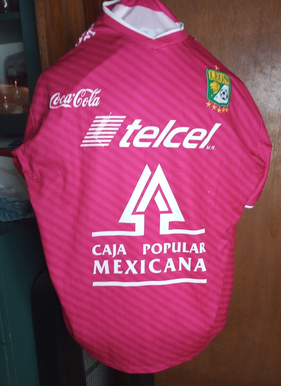 LEON Telcel Caja Popular Mexicana #13 Corona/Comex on Back Size L Red Jersey