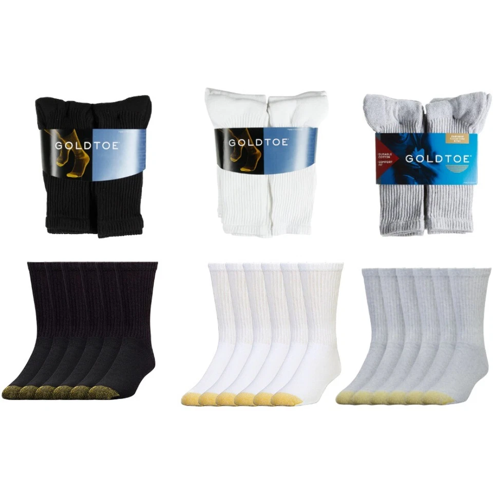 Gold Toe Men's 6 Pack Cotton Athletic Cushioned Crew Socks