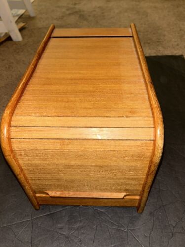 Vintage Danish Modern Teak-Tech Wooden  Roll Top Recipe Desk Top File Organizer - Picture 1 of 6