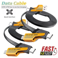4-in-1 USB-C data Cable 6FT 65W Fast Charging Flat Braided Anti-Tangle wholesale