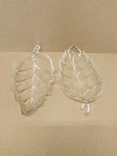VTG Lot 2 Hazel Atlas Leaf Shaped Relish Dish Nut Candy Clear Glass 9.75X 4.25