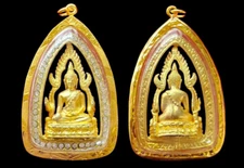 Phra Buddha Chinnarat Gold Micron Plated Pendant Jewelry Thai Amulet