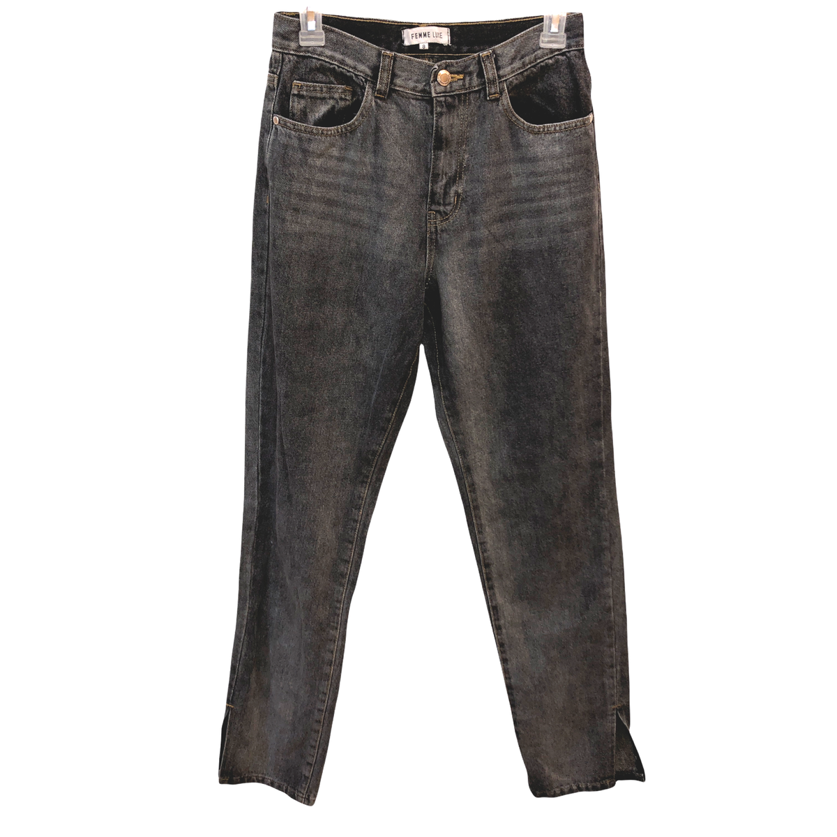 Femme Luxe Womens x 33 Washed Black Pockets Denim Slit Ankle