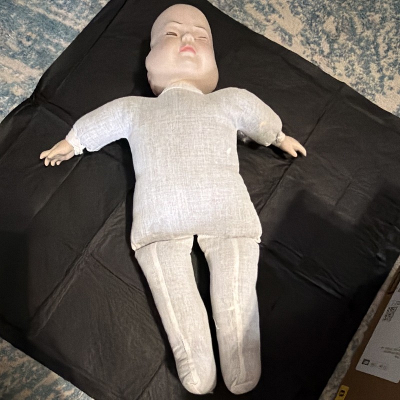 Vintage Porcelain Tri-Faced Soft Body Cloth Baby Doll Light Complexion No Hair
