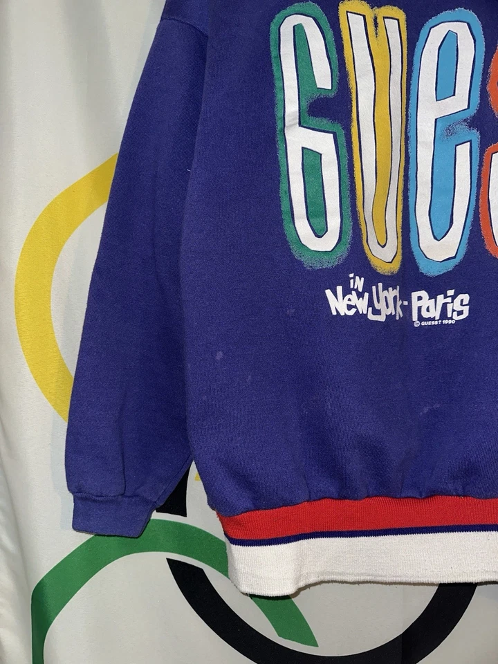 Sudadera Pullover Vintage Guess Grande Cuello Redondo Años 80 90 Foto 3 de 4