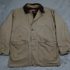 Woolrich Barn Coats Mens Medium Brown Flannel Lined Workwear Distressed Outdoor