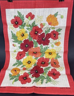Ulster Irish Linen Geschirrtuch Mohnblumen Blumen Vintage Neu unbenutzt