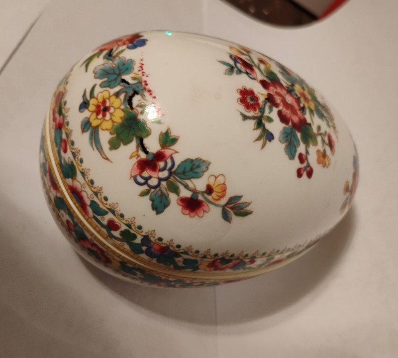 Coalport Ming Rose Egg Shaped Trinket Box w/ Lid, Bone China