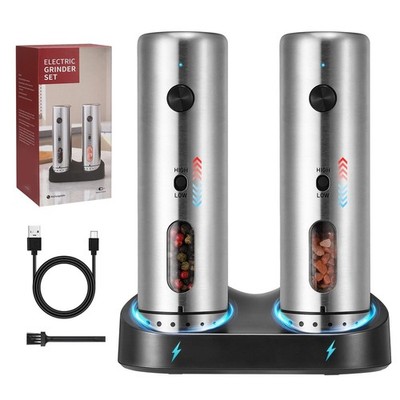 Electric Salt Grinder Set with Rechargeable Base Stainless Steel Grinders wit...