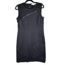 Donna Degnan Sheath Dress 6 Black Mesh Panel Convertible Slit Zip Workwear